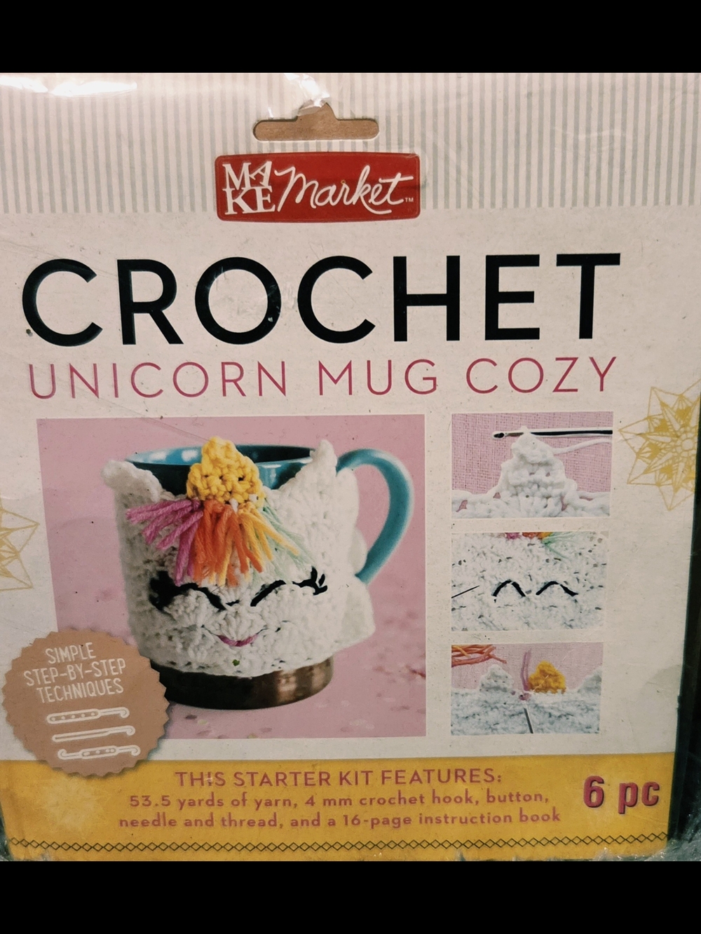 Makers Market Crochet Unicorn Mug Cozy - White with Rainbow Accents